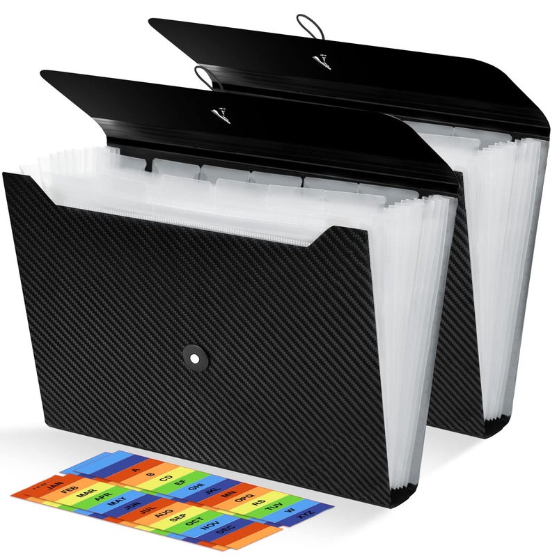 Nicecho 2Pcs Expanding File Folder, 13 Pockets Accordion File Holder Organizer, A4 Letter Size Paper Document Receipt Organizer Accordian Filing Folder for Classroom, Home, Office and Travel - Image 1